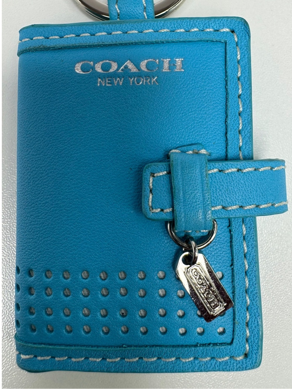 Coach Robins Egg Blue Y2K Vintage Perforated Wallet And Picture Frame Keychain - Picture 10 of 15